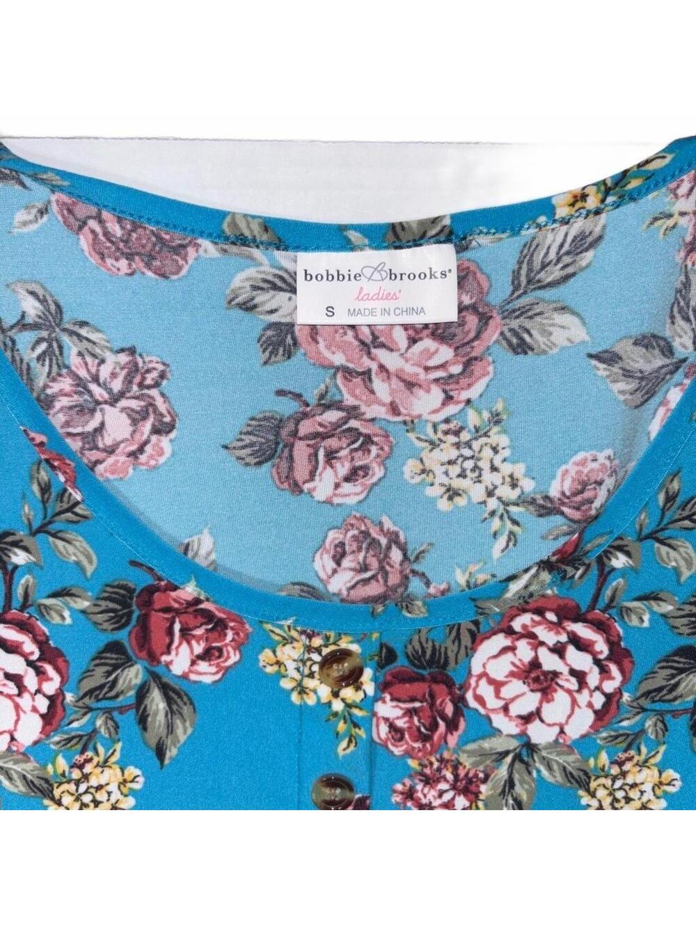 NWT Bobbie Brooks Ladies Blue Floral Short Sleeve Babydoll Dress Size S - Picture 6 of 8